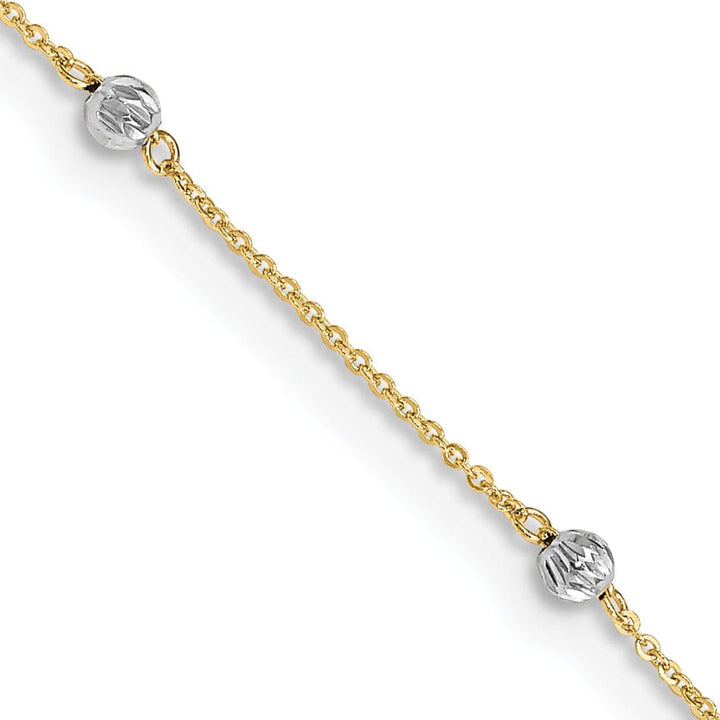 14k Two-tone Gold Diamond Cut Beads Anklet