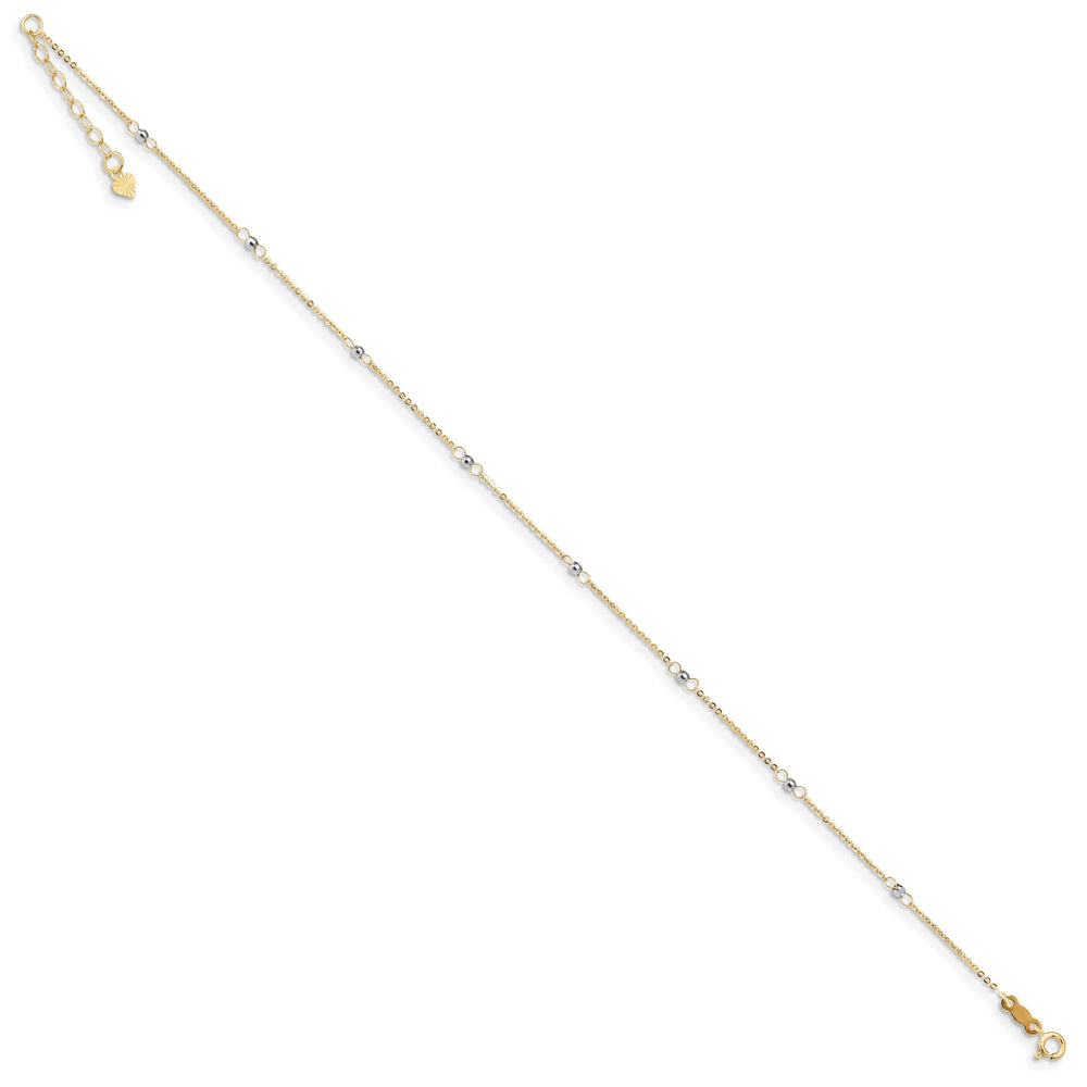 14k Two-tone Gold Cable Mirror Beads Anklet