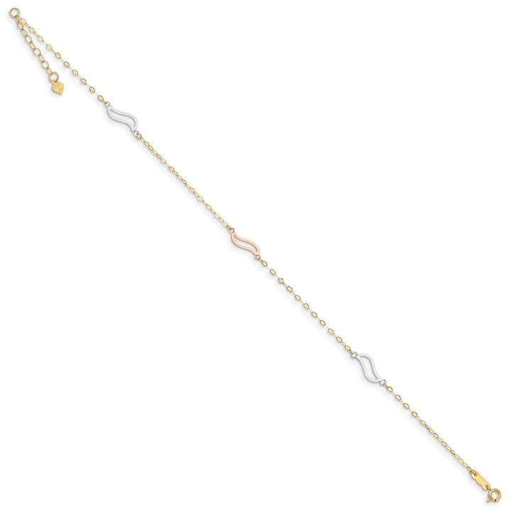 14k Tri-Color Gold with Open S Links Anklet
