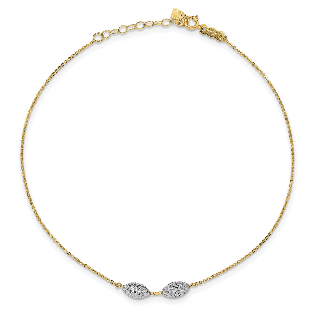 14k Two-tone Gold Puff Rice Beads Anklet