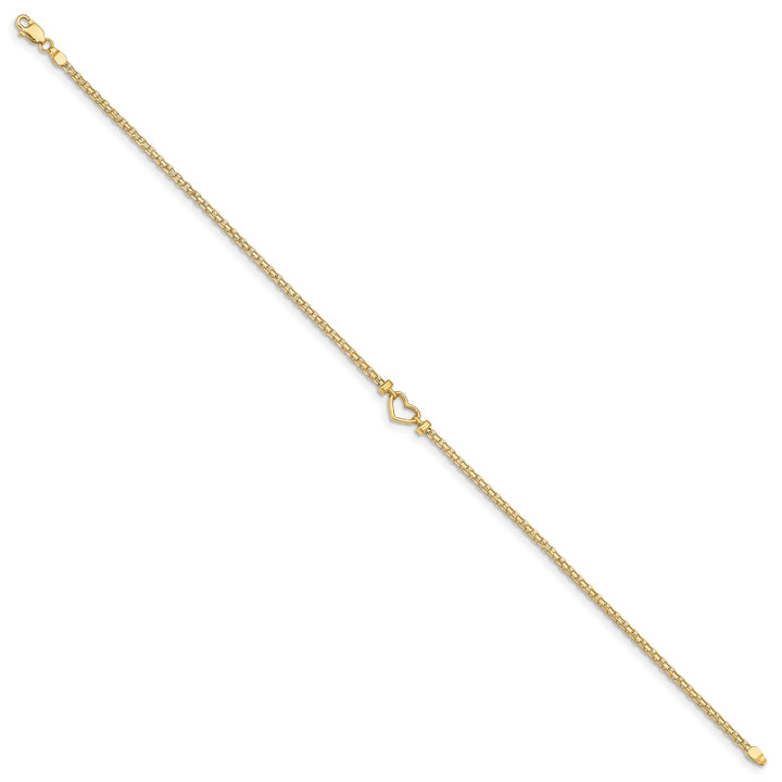 14K Yellow Gold Polished Open-Heart Anklet