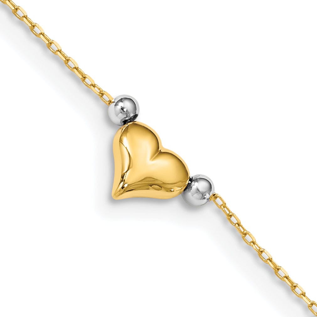 14k Two-tone Gold Puffed Heart Beads Anklet