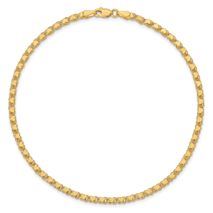 14K Yellow Gold Polished Double-Sided Heart Anklet