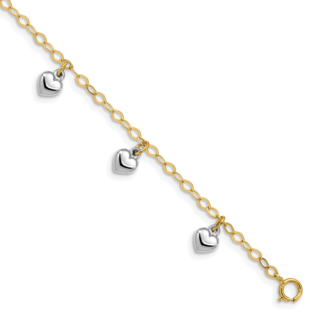 14k Two-tone Dangle Heart Baby Bracelet