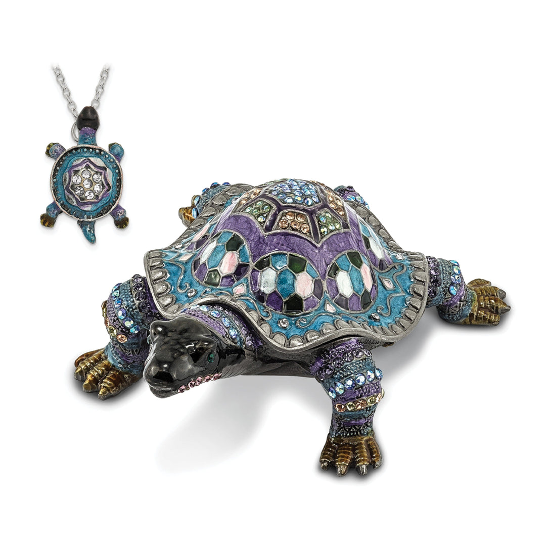 Bejeweled Pewter Multi Color Finish AMAZING AZURE Turtle Trinket Box
