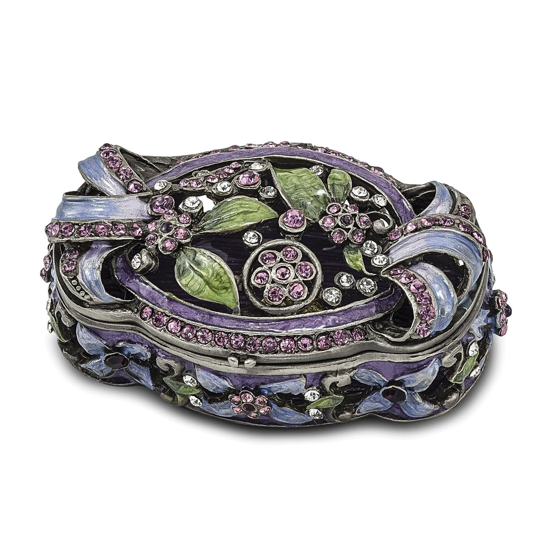 Bejeweled Pewter SECRET GARDEN Floral Trunk Trinket Box Design