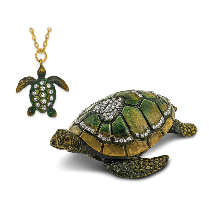 Bejeweled Multi Color SWEETHEART Green Sea Turtle Heart Trinket Box