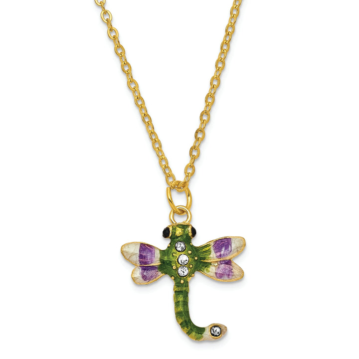 Bejeweled Pewter DEWEY Green Dragonfly Trinket Box Design