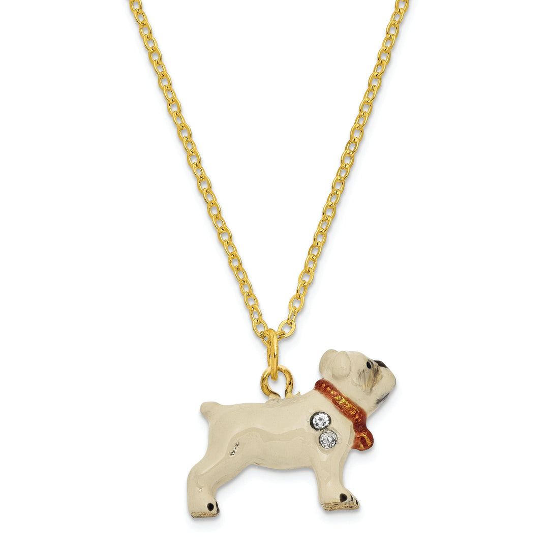 Bejeweled White Color Finish BUTCH Bulldog with Football Trinket Box