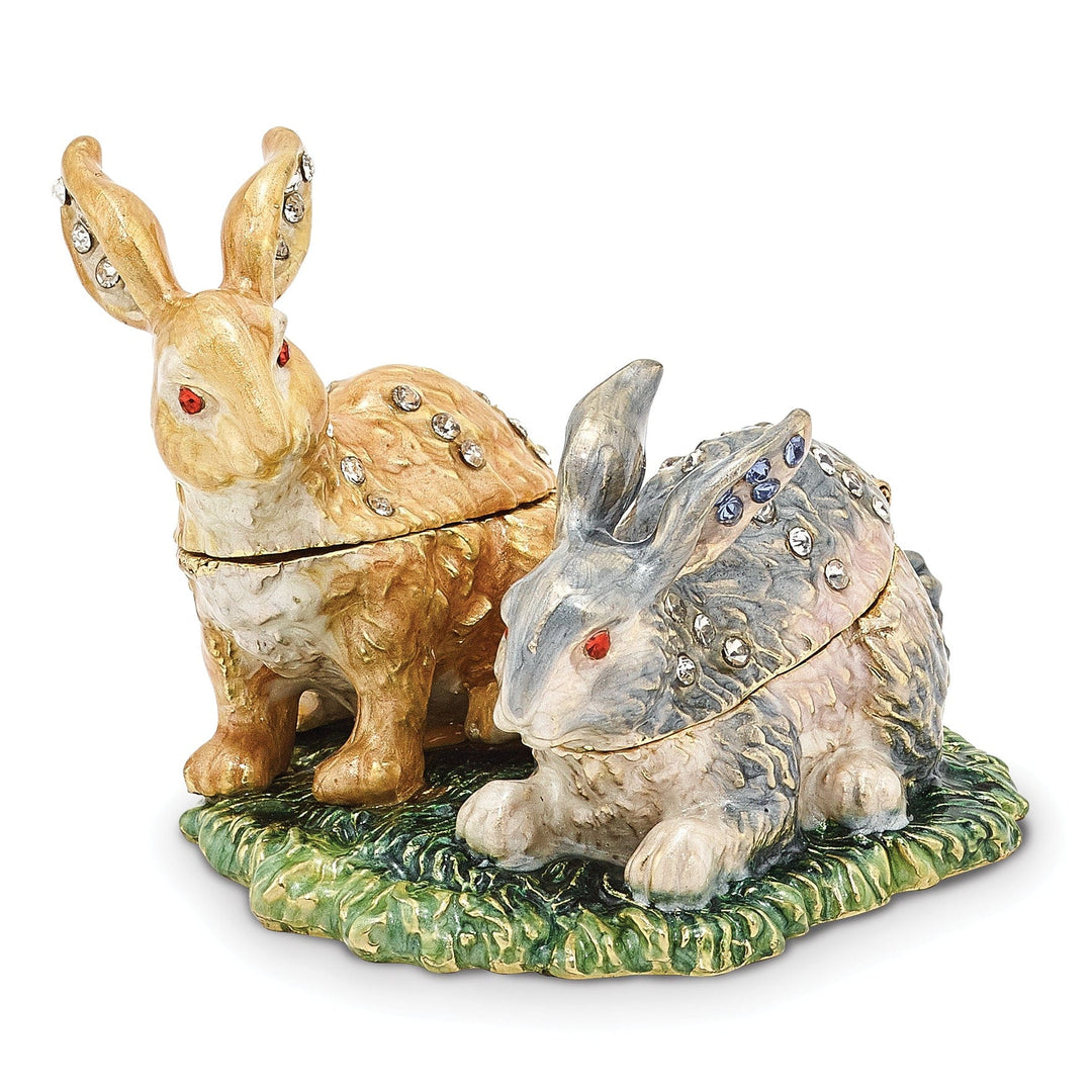 Bejeweled Multi Color Enamel Finish BEST BUNNIES Rabbits Trinket Box
