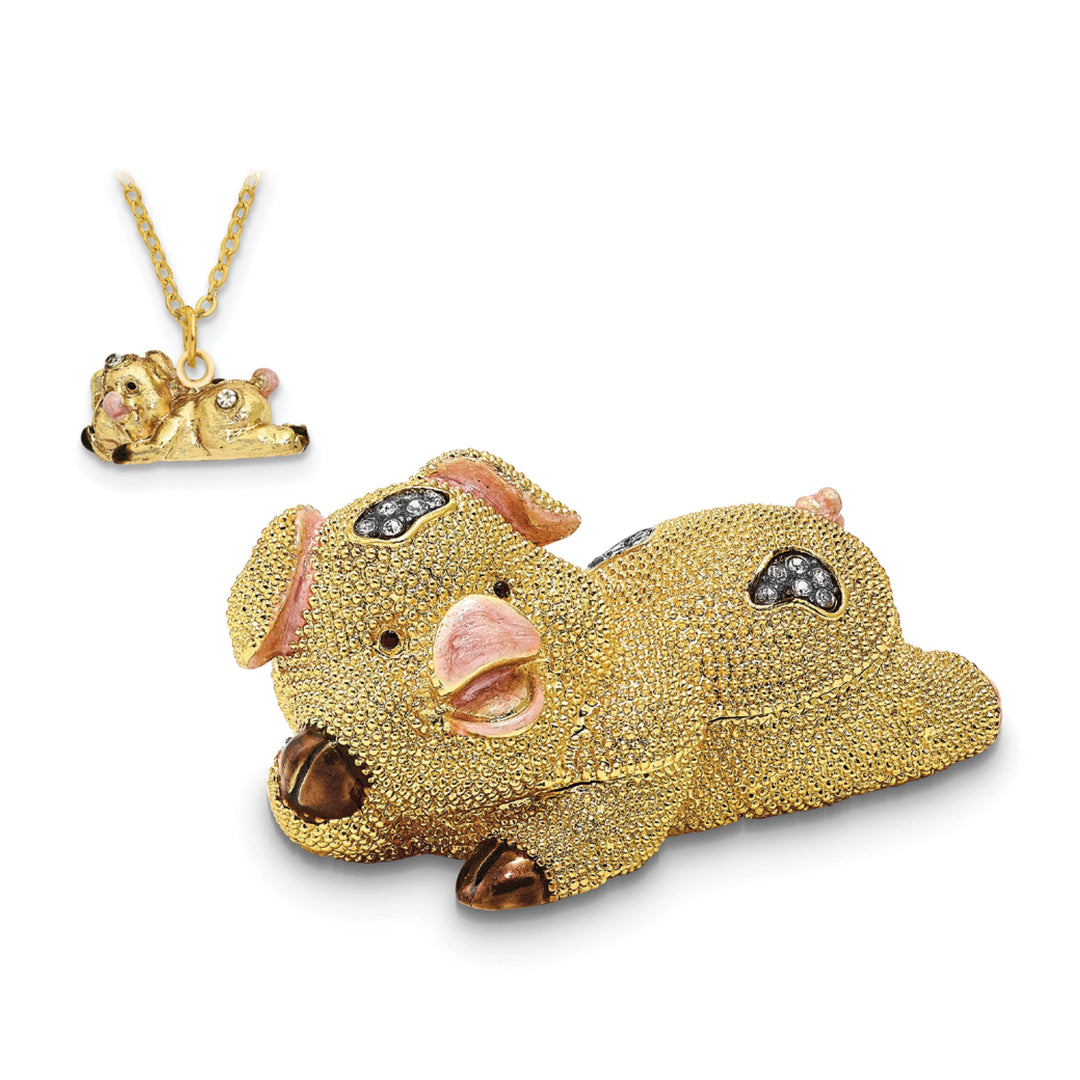 Bejeweled Gold Tone Pink Color PANDY POSH Cute Golden Pig Trinket Box