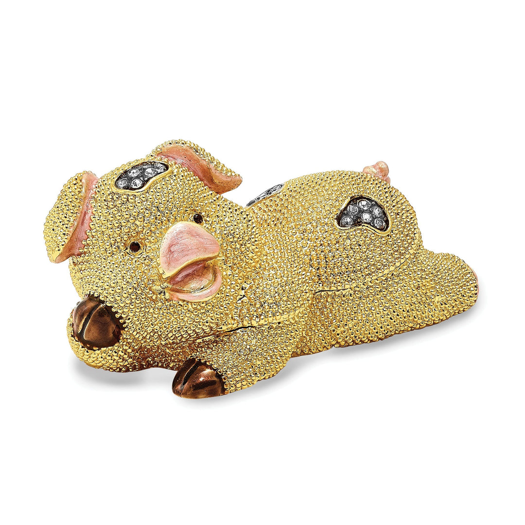 Bejeweled Gold Tone Pink Color PANDY POSH Cute Golden Pig Trinket Box