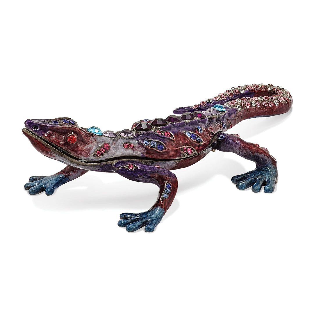 Gecko Trinket Box Purple Red and Blue Enamel