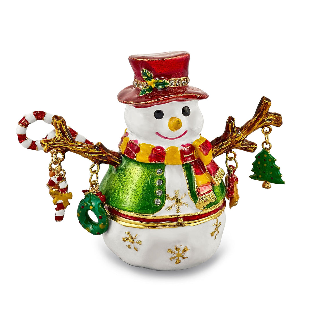 Bejeweled Pewter Multi Color Finish LOGAN Snowman Tree Trinket Box