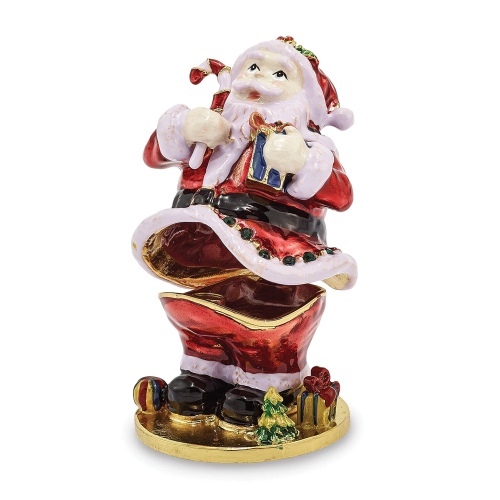 Bejeweled Multi Color Finish CHRISTMAS CALLER Santa Claus Trinket Box