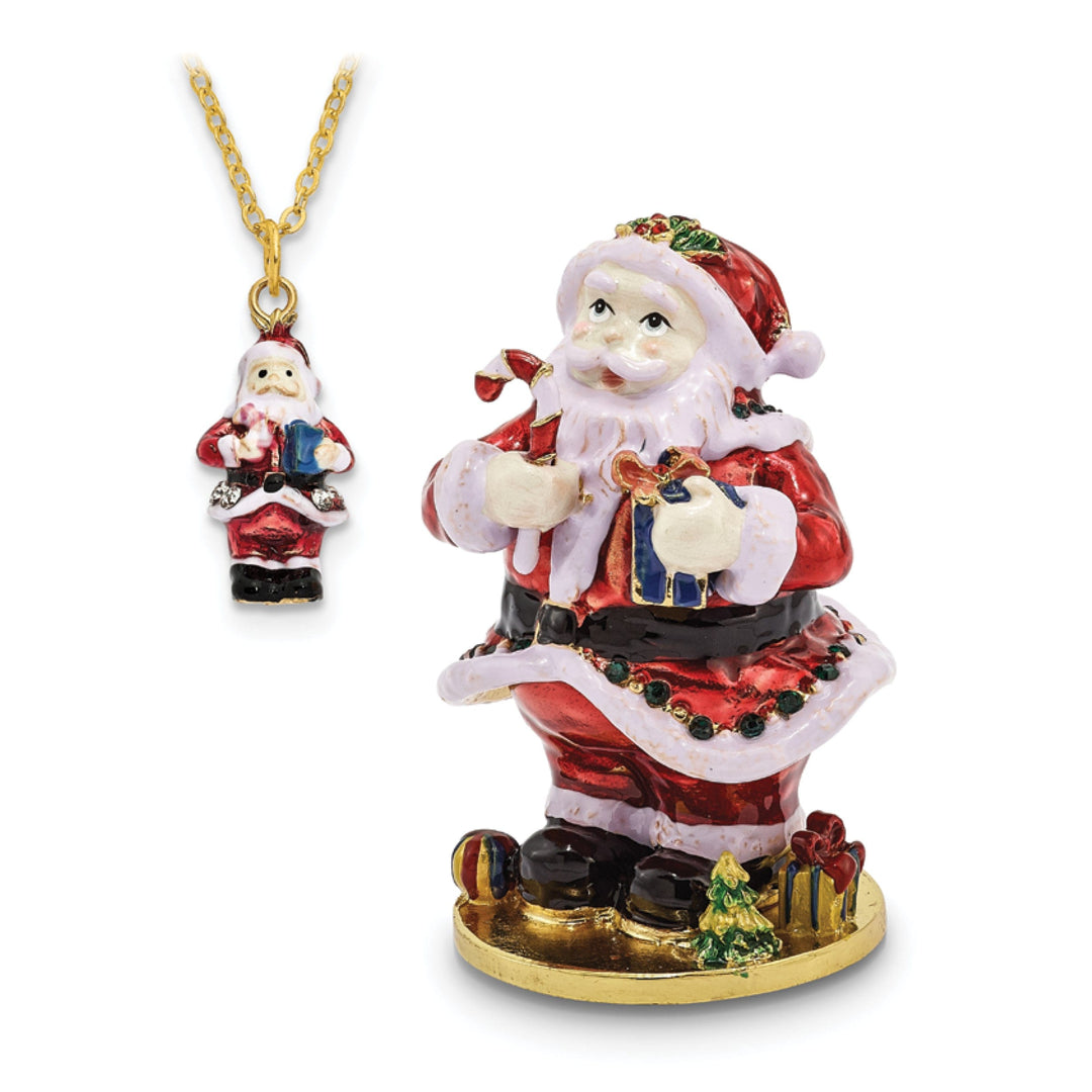 Bejeweled Multi Color Finish CHRISTMAS CALLER Santa Claus Trinket Box