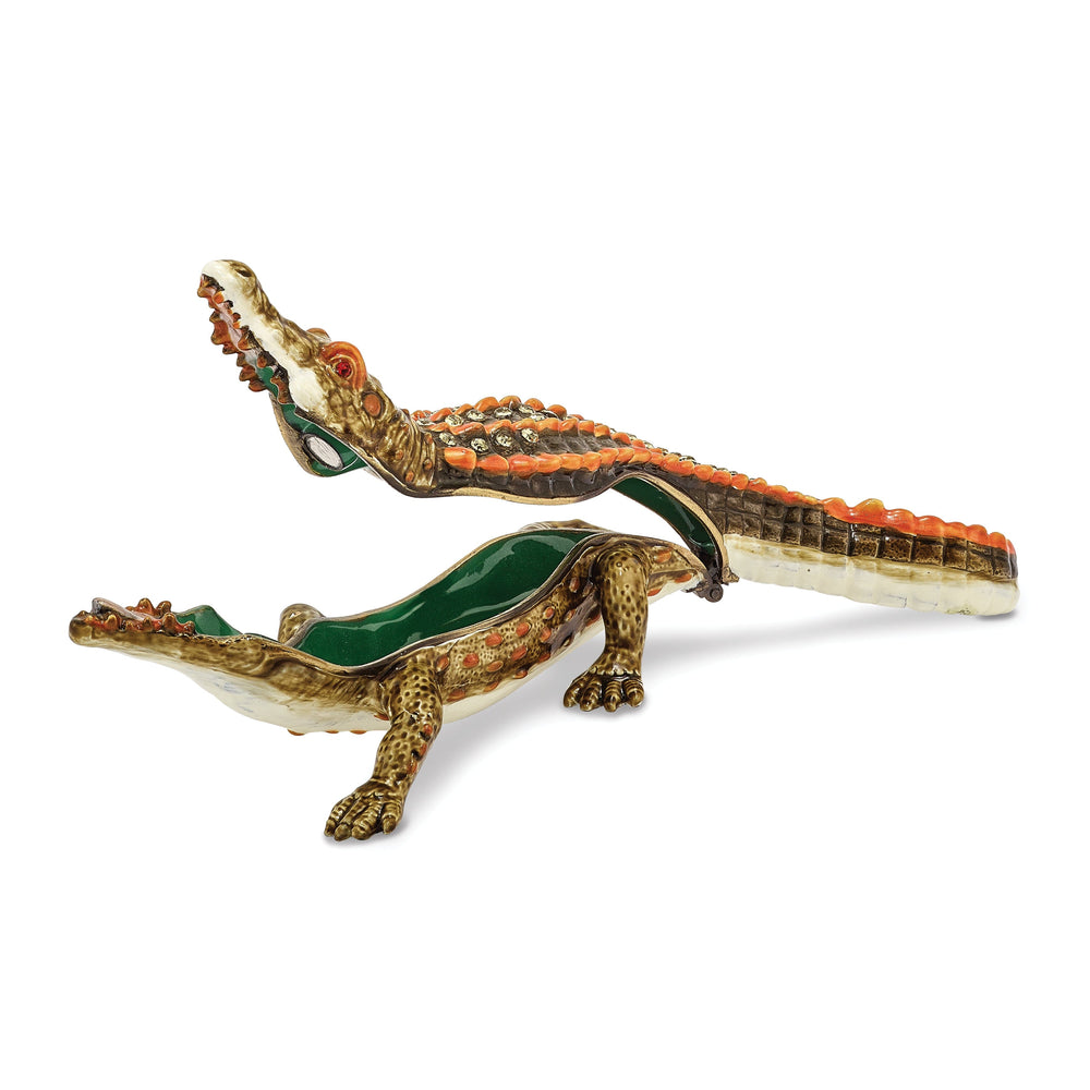 Bejeweled Pewter Green Orange Multi Color ALLIE Alligator Trinket Box