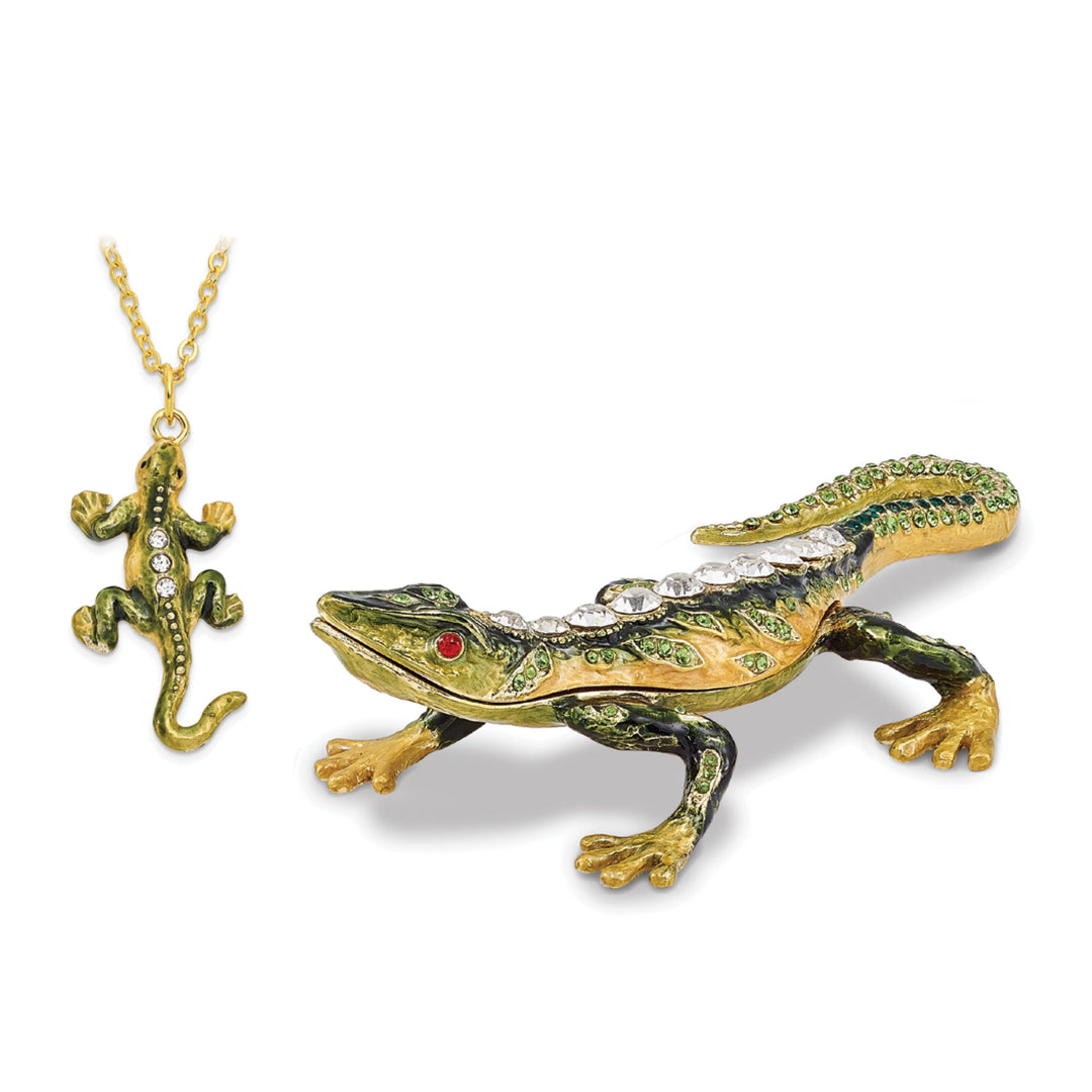 Bejeweled Multi Color Finish ROCKY Rain Forest Lizard Trinket Box