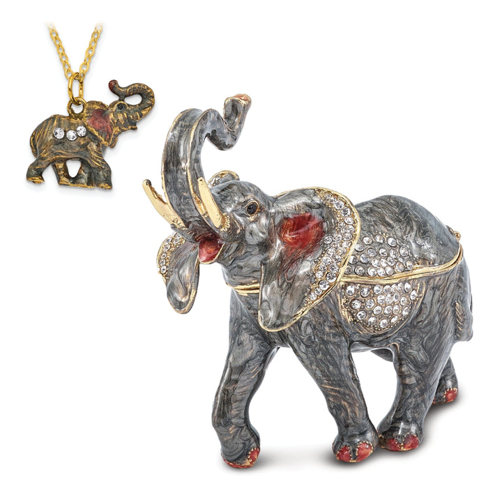 Bejeweled Gray,Pink Color Enamel ZARA Trumpeting Elephant Trinket Box