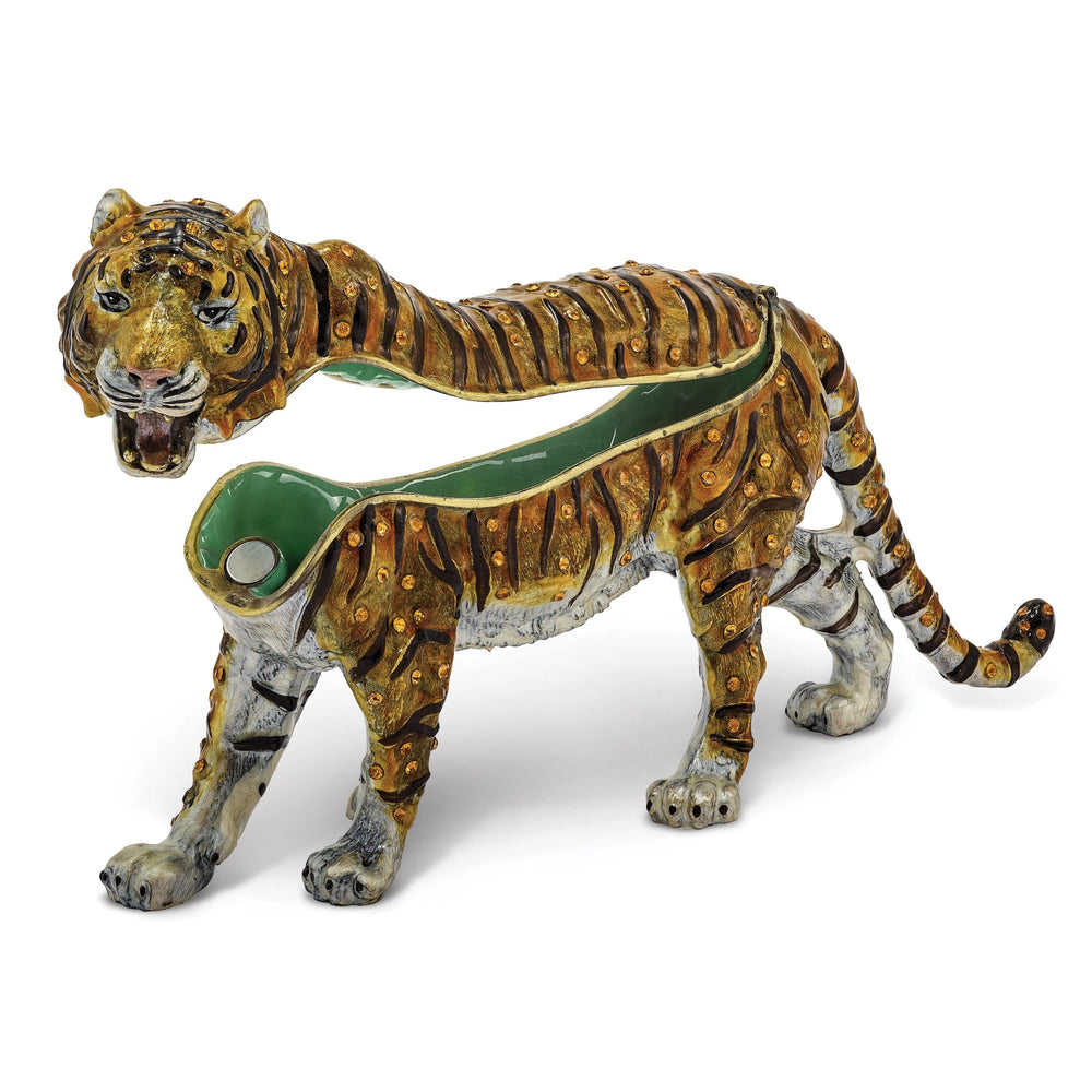 Bejeweled Pewter Multi Color Enamel BENNY Large Bengal Tiger Trinket Box