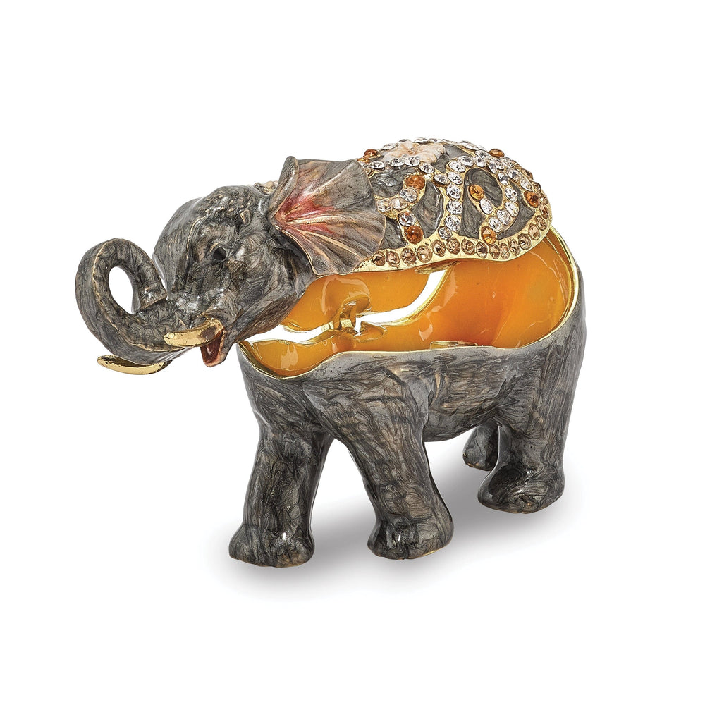 Bejewel Gray Multi Color Enamel PRINCESS JAIPUR Elephant Trinket Box