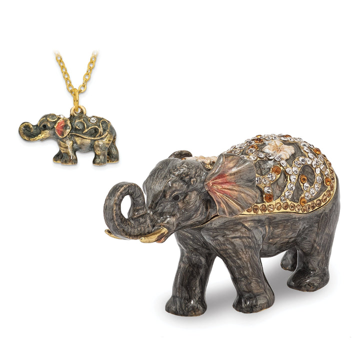 Bejewel Gray Multi Color Enamel PRINCESS JAIPUR Elephant Trinket Box