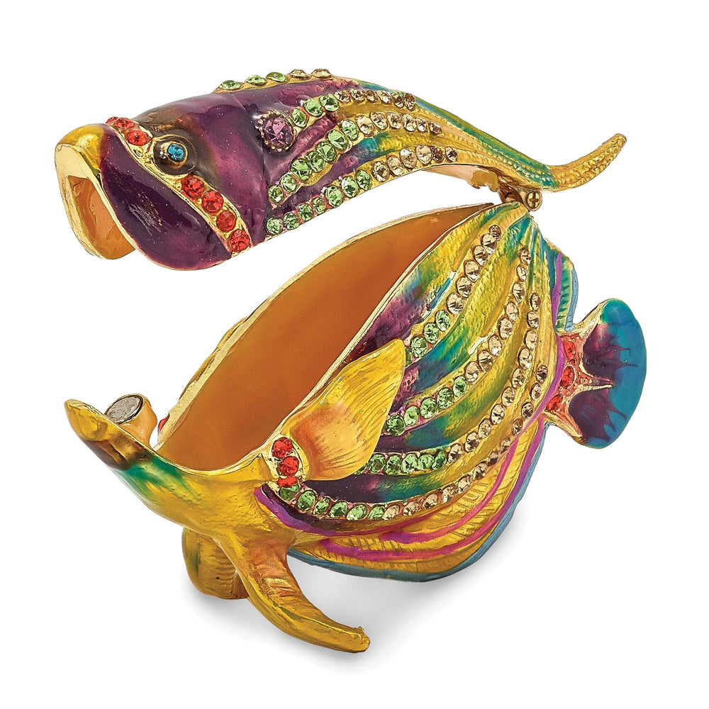 Bejewel Multi Color Enamel Finish CLYDE Kaleidoscope Fish Trinket Box