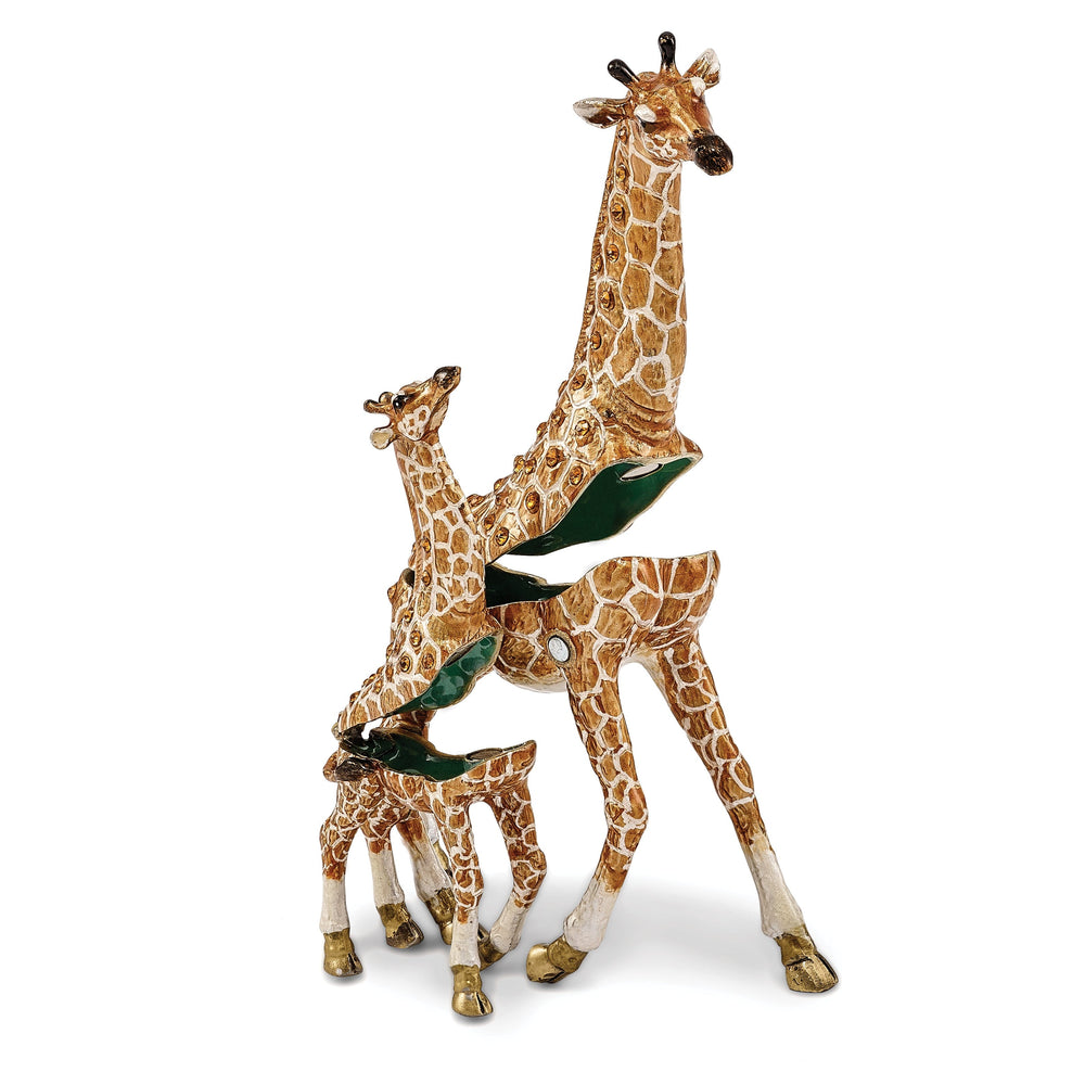Bejeweled Pewter GINA GEORGIE Mother Baby Giraffes Trinket Box