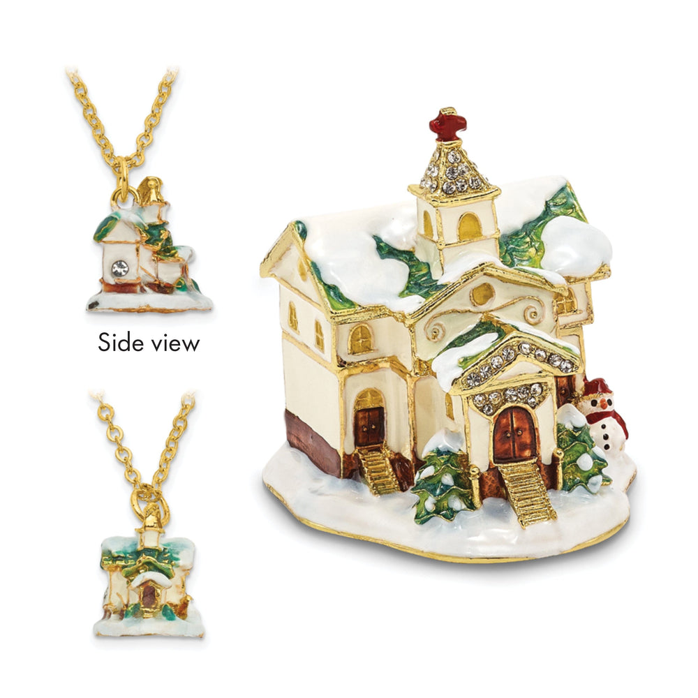 Bejeweled Pewter Multi Color Finish REJOICE Winter Church Trinket Box