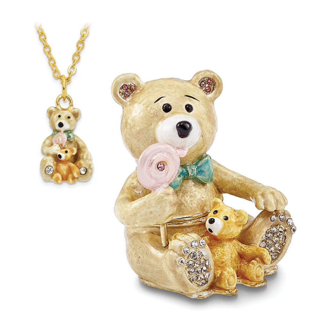 Bejewel Pewter Multi Color Finish LOLLY BEARS Teddy Bears Trinket Box