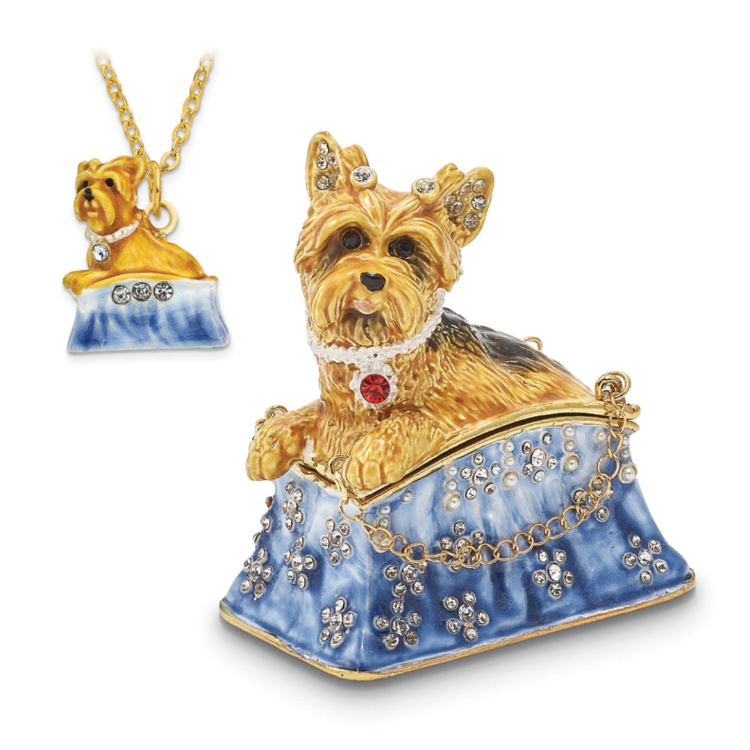 Bejeweled Multi Color TWINKLES York Shire Terrier in Tote Trinket Box