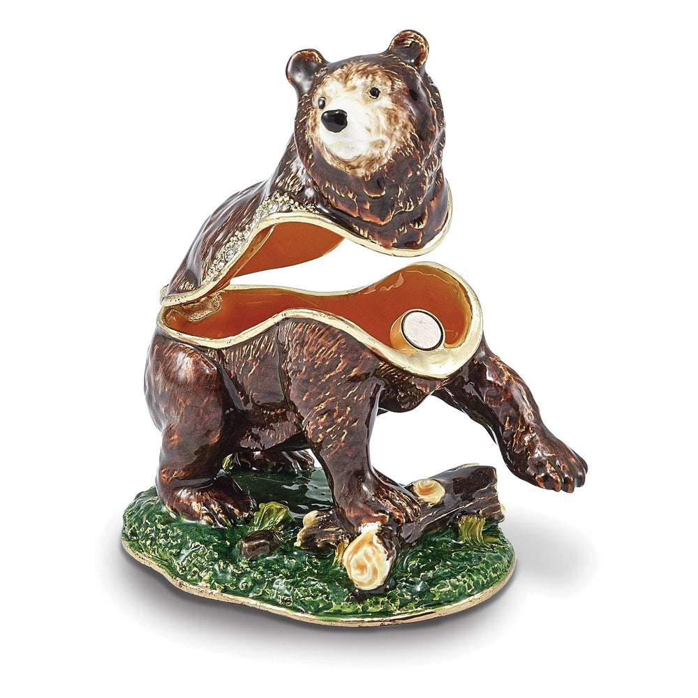 Bejeweled Pewter Multi Color Finish CODY Kodiak Bear Trinket Box