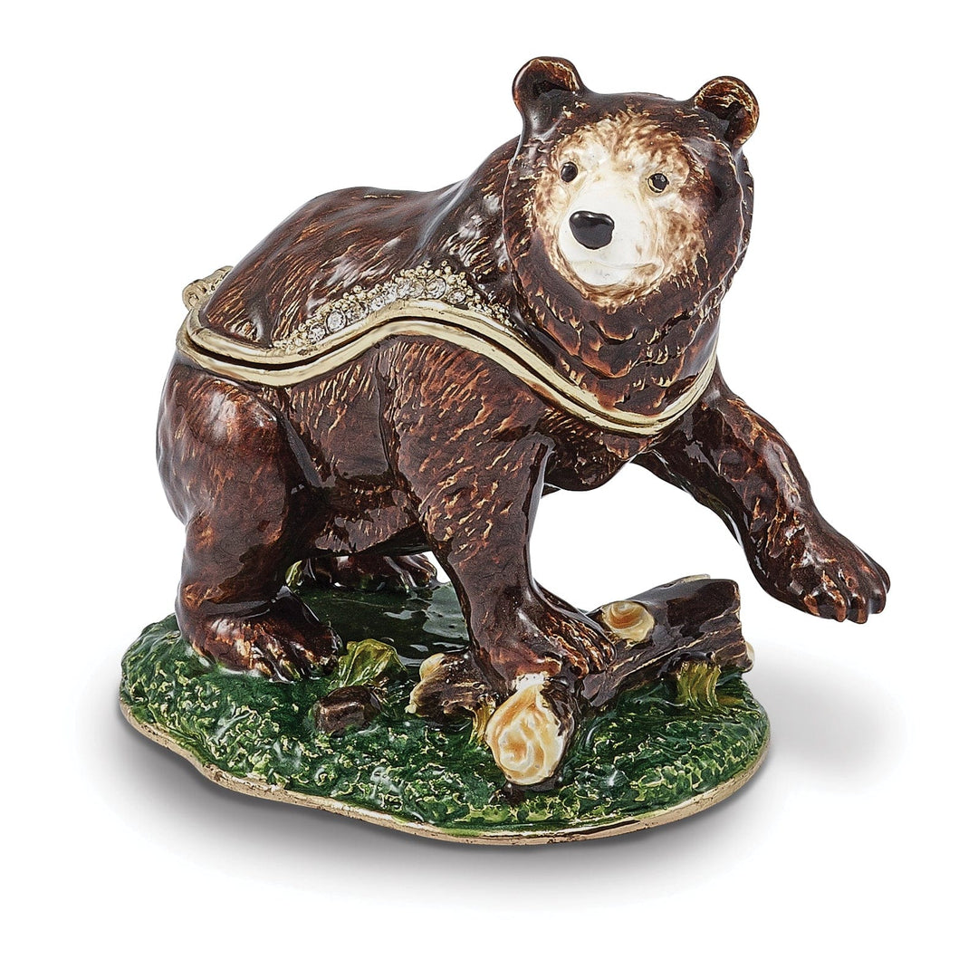 Bejeweled Pewter Multi Color Finish CODY Kodiak Bear Trinket Box