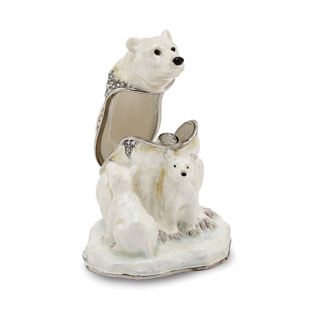 Bejeweled MAMA BEAR With AVA & ASHER Polar Bears Trinket Box