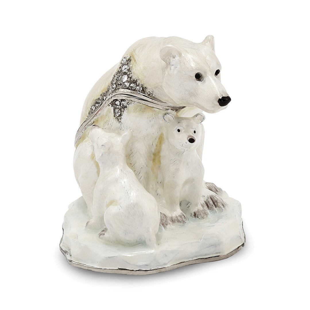 Bejeweled MAMA BEAR With AVA & ASHER Polar Bears Trinket Box