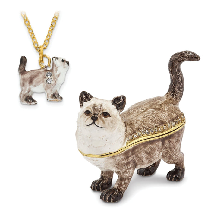 Bejeweled Pewter Multi Color Finish LAYSA Himalayan Cat Trinket Box