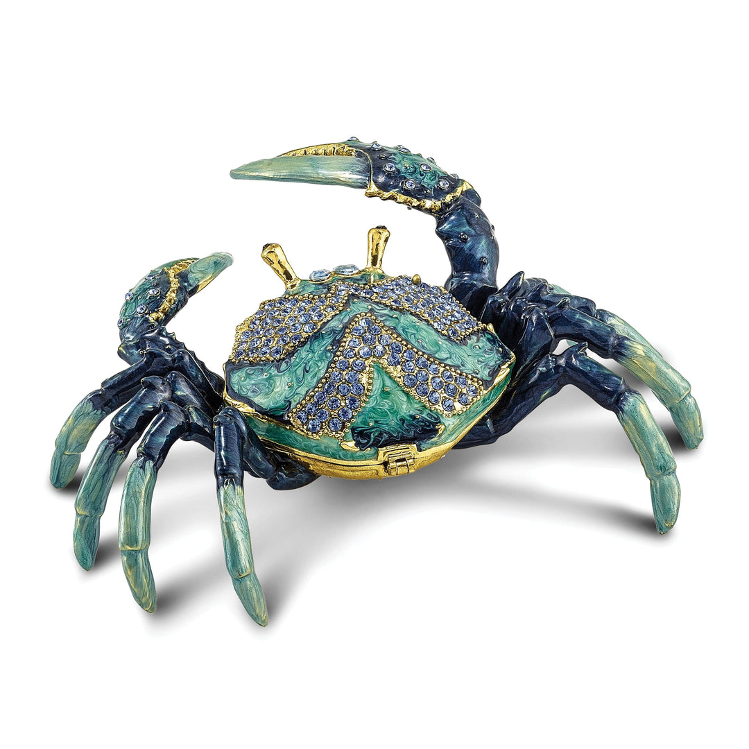 Bejeweled Multi Color Enamel Finish CHESAPEAKE Blue Crab Trinket Box