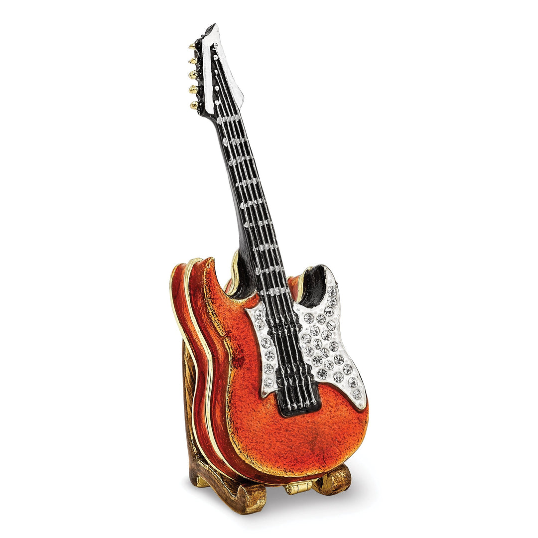 Bejeweled Pewter Multi Color STRUMMIN' TUNES Red Guitar Trinket Box