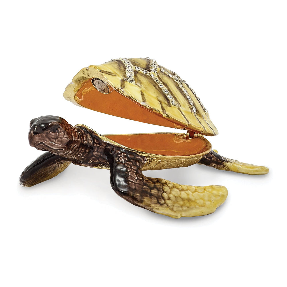 Bejeweled Multi Color Enamel Finish YELLOW SUN Sea Turtle Trinket Box