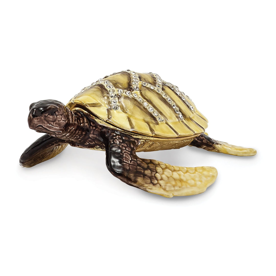 Bejeweled Multi Color Enamel Finish YELLOW SUN Sea Turtle Trinket Box