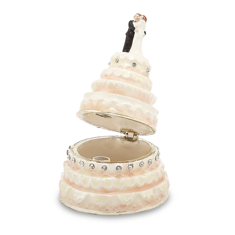 Bejeweled Pewter Multi Color Finish I DO Wedding Cake Trinket Box
