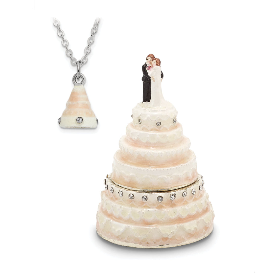 Bejeweled Pewter Multi Color Finish I DO Wedding Cake Trinket Box