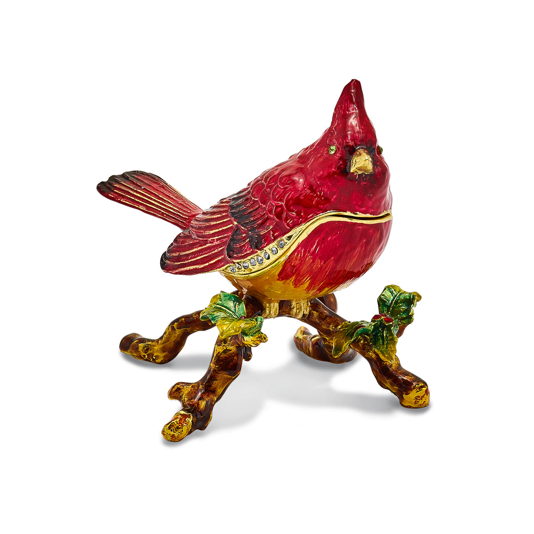 Bejeweled Pewter CHARLIE Red Cardinal Trinket Box Design