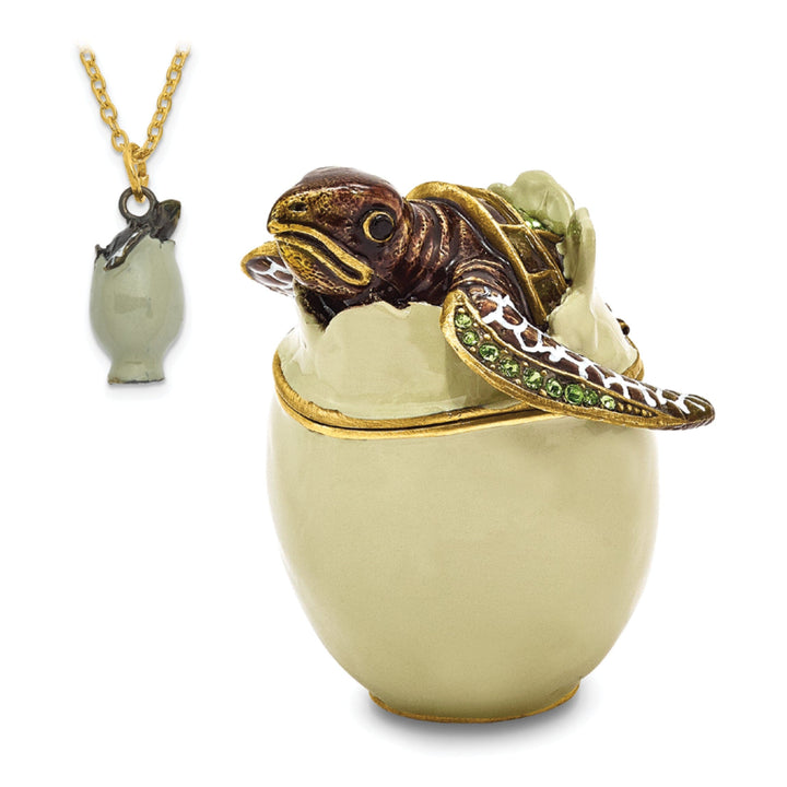 Bejeweled Pewter Multi Color EGGBERT Turtle Hatchling Trinket Box