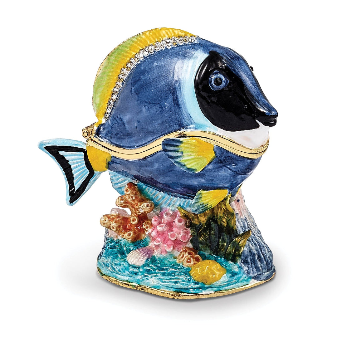 Bejeweled Multi Color Enamel Finish BLAKE Blue Tang Fish Trinket Box