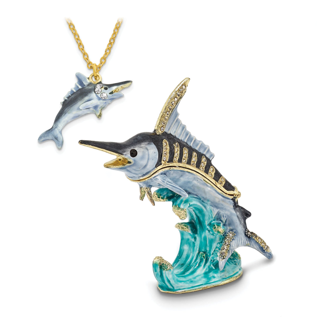 Bejeweled Pewter Multi Color Enamel Finish SAMMY Swordfish Trinket Box