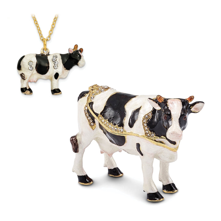 Bejeweled Multi Black White Color BESSIE Holstein Cow Trinket Box