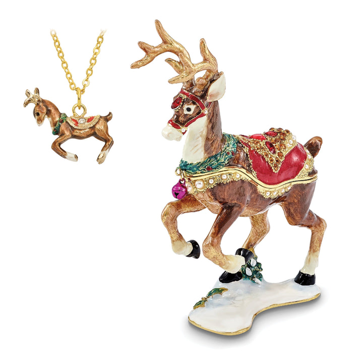 Bejeweled Pewter Multi Color Enamel Finish RUFUS Reindeer Trinket Box