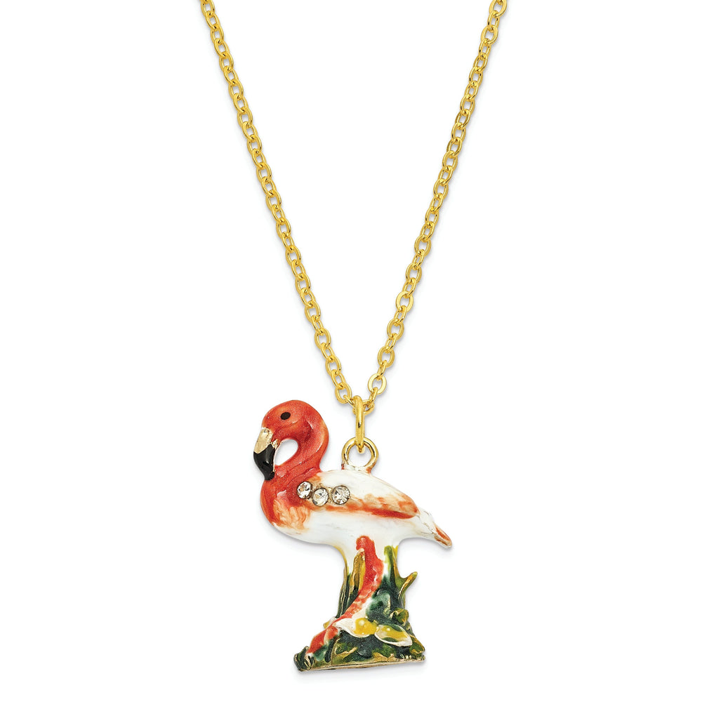 Bejeweled Pewter Multi Color MANGO Large Flamingo Trinket Box Design