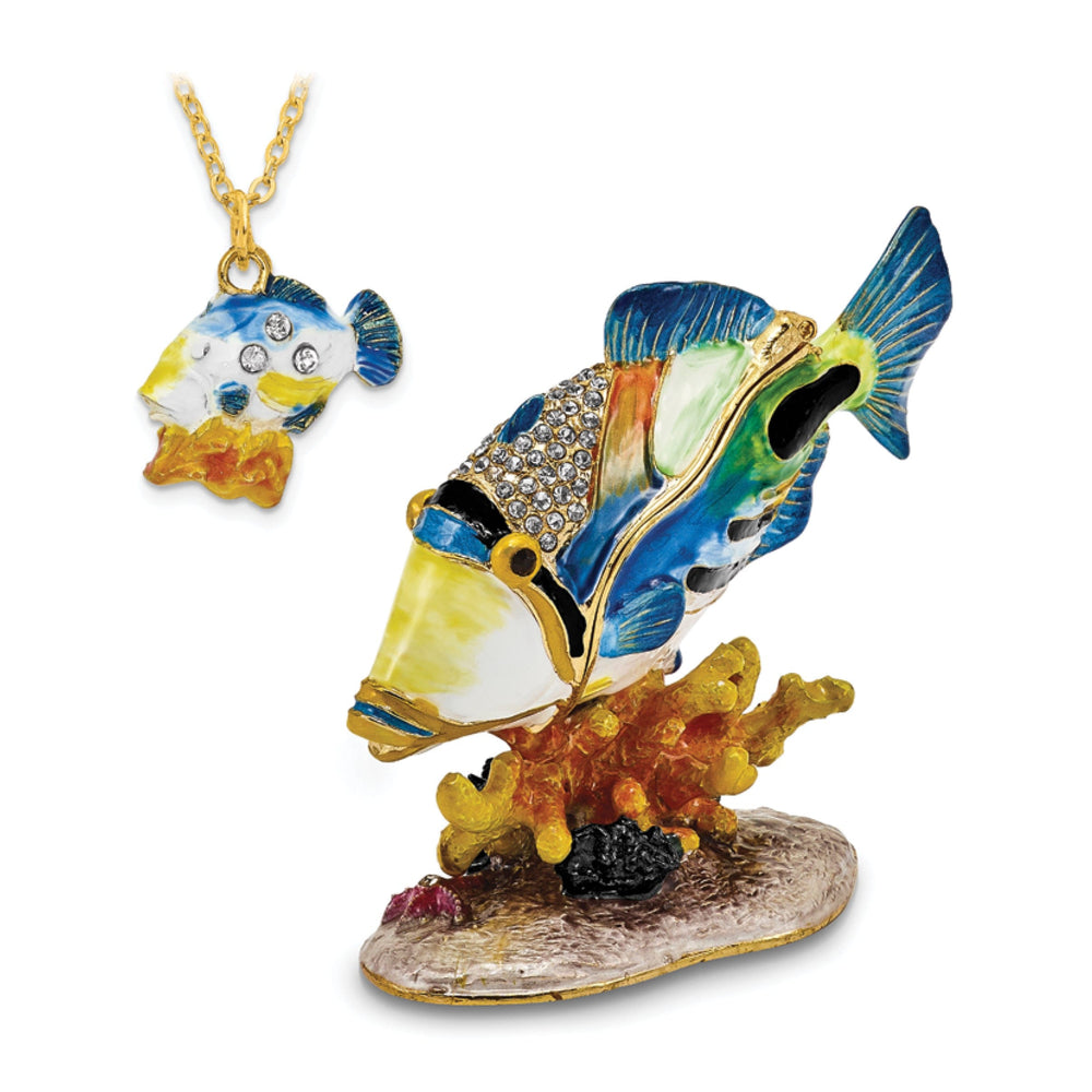 Bejeweled Multi Color Enamel Finish TRIGGER Humu Humu Fish Trinket Box